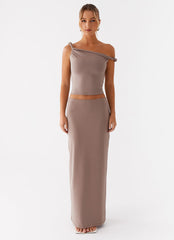 Solace Soul Twist Shoulder Top - Taupe