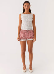 Weston Lace Trim Shorts - Red Gingham