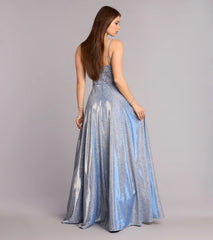 Skyler Floral Applique Glitter A-Line Gown