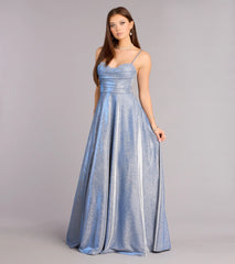 Skyler Floral Applique Glitter A-Line Gown