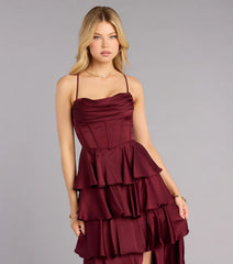 Rose Satin Ruffle A-Line Formal Dress