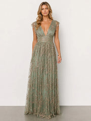 Arlene Shimmer Gown | Sage + Gold