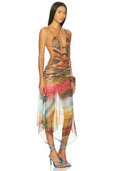 Wooden Trim Mesh Dress