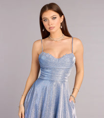 Skyler Floral Applique Glitter A-Line Gown
