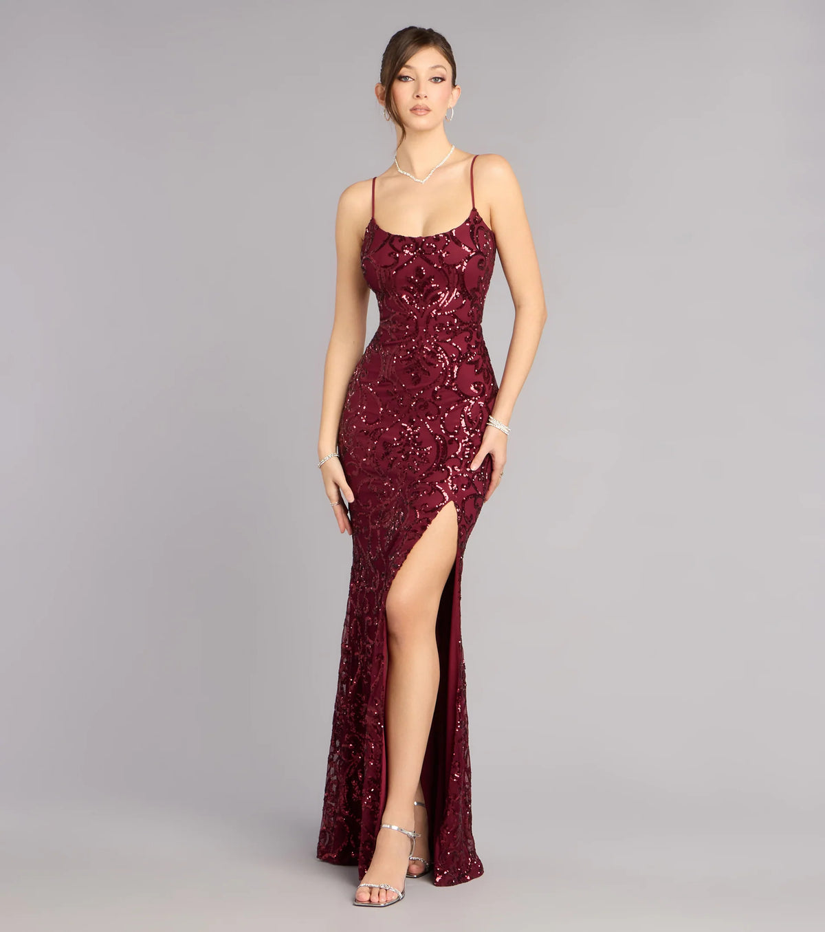 Mari Sequin Lace-Up Formal Dress