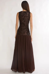 Dioris Sequin Maxi Dress Chocolate