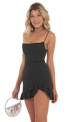 Ruffled Slit Dress In Black