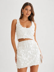 Maude Transparent Sequin Racer Crop Top - Ivory