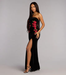 Naomi Velvet Rose Applique Formal Dress