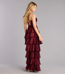 Rose Satin Ruffle A-Line Formal Dress
