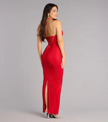 Mackinley Rhinestone Lace-Up Column Formal Dress